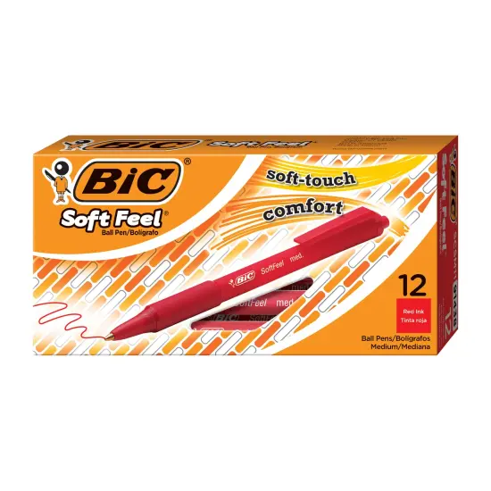 BIC Soft Feel Red Retractable Ballpoint Pens, Medium Point (1.0mm), 12-Count Pack, Black Pens With Soft-Touch Comfort Grip {2}