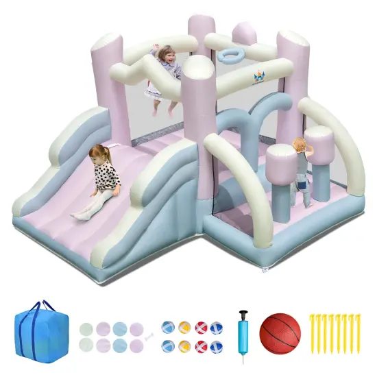 Kids Bounce House with Slide and 2 Boxing Columns for Party without Blower {3}