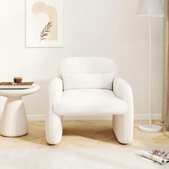 Modern Accent Chair with Waist Pillow and Armrests for Living Room Bedroom Beige {3}