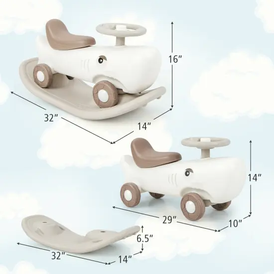 Plastic Convertible Rocking Horse & Sliding Car with Detachable Balance Board White {6}