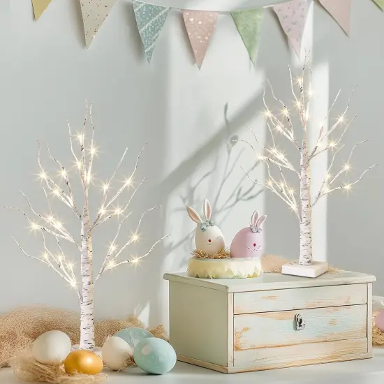 Easter Decorations, 2FT Birch Tree with LED Lights, Warm White Light up Tree Lamp {3}