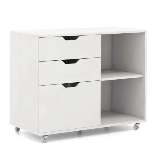 Modern Mobile File Storage Cabinet with Large Tabletop 3 Drawers and Smooth Rolling Wheels White {1}