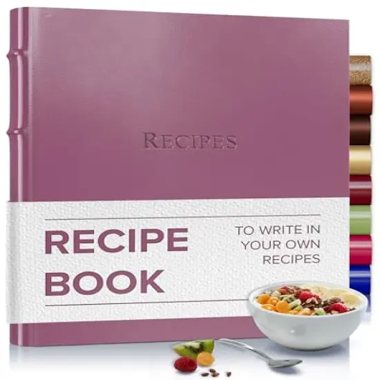 Gallery Leather Recipe book to write your own recipes - 3 Ring Recipe Binder With Protective Plastic Sleeves, Blank Cards, 25 Pocket Pages and Ivory Cards, Refillable - 9.25 x 8 " Camden Orchid {1}