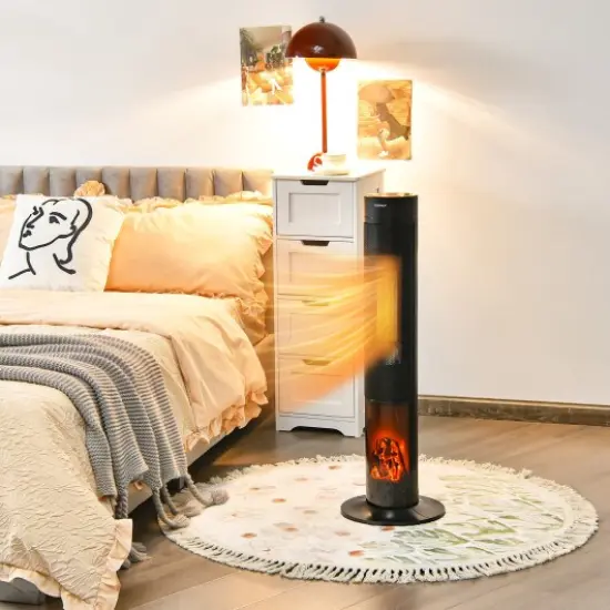 1500W Ceramic Tower Space Heater with Remote Control and Realistic 3D Flame {2}