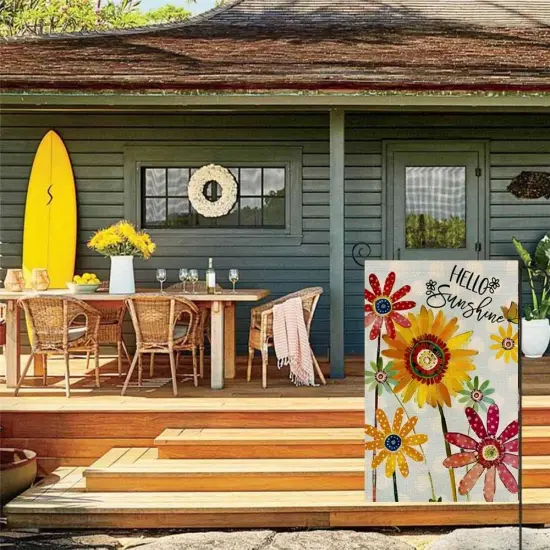 Spring Flowers Garden Flag 12x18 Inch Double Sided,Hello Sunshine Sunflower Daisy Small Yard Flags for Outdoor,Summer Seasonal Decoration for Farmhouse Holiday Outside {3}