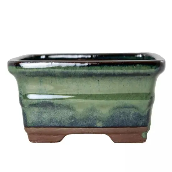 Rectangular Shohin Bonsai, Succulent Pot 6"x 4.5"x 2.5" with Mesh - Green Stain {4}