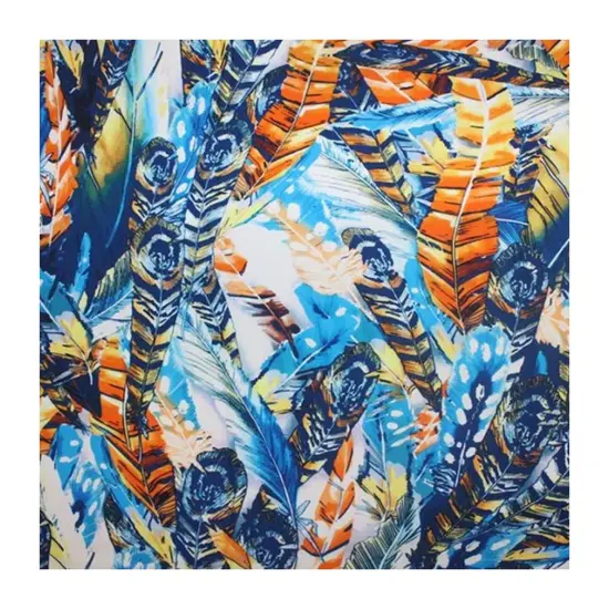 Blue Feathers Printed Spandex Fabric {3}