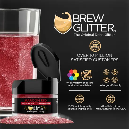 Brew Glitter - Maroon Edible Drink Glitter (4g, x1 Flip-Cap Jar) for Beer, Cocktails and Beverages {2}