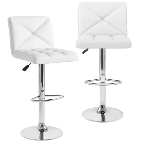PU Leather Bar Stools Set of 2 with Backrest, Adjustable Height, Modern Design, Comfortable Seating White {4}