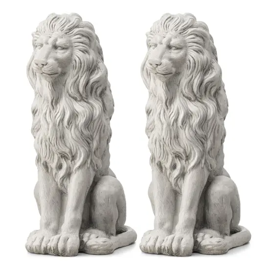 Set of 2 20.75"H/27.75"H MGO White Guardian Sitting Lion Statue 2pcs -27.75"H White {1}