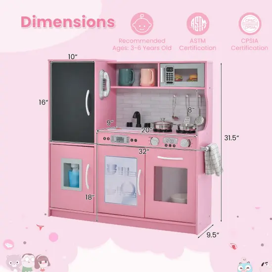 Wooden Pretend Play Kitchen Set for Toddlers, Boys & Girls Ages 3-6 with Cooking Accessories Pink {4}