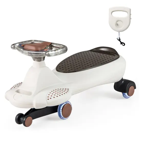 Plastic Wiggle Car with Hauling Rope, Ride-On Toy with Under-Seat Storage Beige {1}