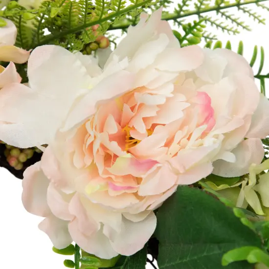 Northlight Rose and Peony Fern Artificial Floral Spring Wreath, Pink - 24-Inch {7}