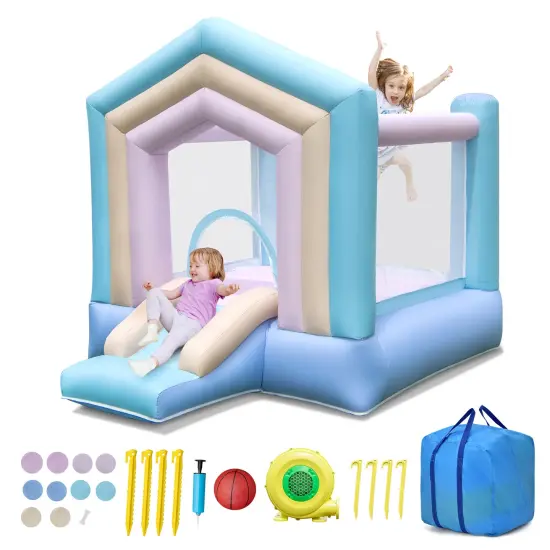 Kids Bounce House with Slide and Basketball Rim Bouncy Castle for Party with 480W Blower {3}