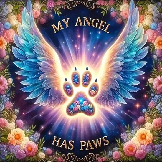 My Angel Has Paws 5D Diamond Painting Kits for Adults, Angel Wings Flowers Diamond Art Kit for Beginner {5}