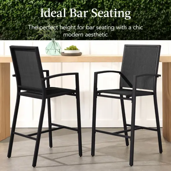 Best Choice Products Outdoor Barstools Set of 2, Bar Height Patio Chairs w/ All-Weather Mesh Black/Black {3}