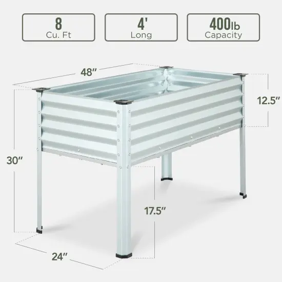 Best Choice Products 48x24x30in Elevated Galvanized Metal Garden Bed w/ Corner Protectors Silver {2}
