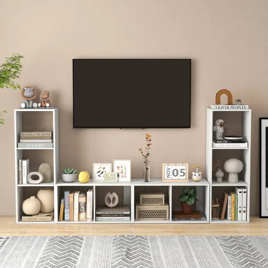 White Engineered Wood Open Back Cube Bookcase with Storage Shelves {6}