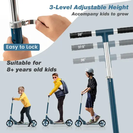 Silver Aluminum Alloy Folding Scooter with 3 Adjustable Heights for Kids & Adults {6}