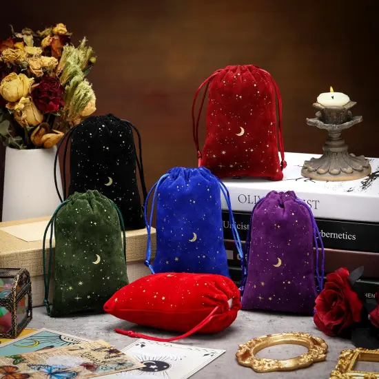 30 Pcs 4 x 6 Inch Colorful Velvet Drawstrings Bags for Jewelry Moon Star Pouch with Drawstrings Jewelry Bags for Gift Packaging Wedding Anniversary Christmas Eid Mubarak {6}