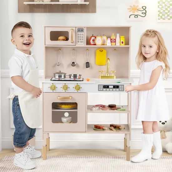 Height Adjustable Play Kitchen with Microwave, Lights, and Sounds {2}