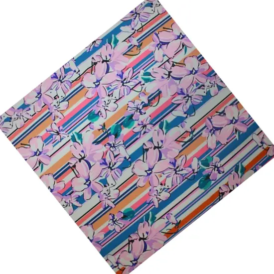 Flowers on Stripes Printed Spandex Fabric {4}