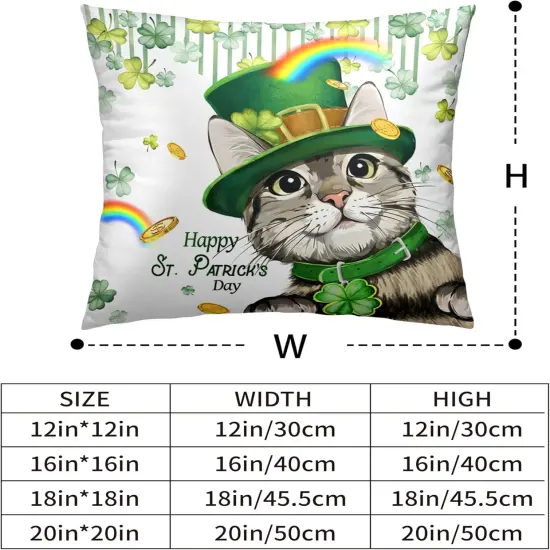 Happy St Patricks Day Pillows Covers 18x18 Pack of 2 Lucky Cat Clover Pillow Covers Rainbow Gold Coin Shamrock Decorative Pillow Cases Cushion Case for Living Room Couch Sofa {3}