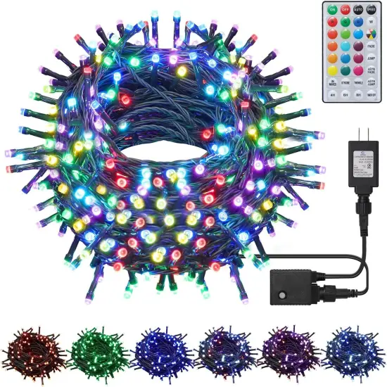 66ft Christmas Decorative Mini Lights, 200 LED RGB Changing 7 Functional Green Wire Fairy Halloween Lights with Remote Timer, Plug in Indoor Outdoor Xmas Wedding Party Decor {1}
