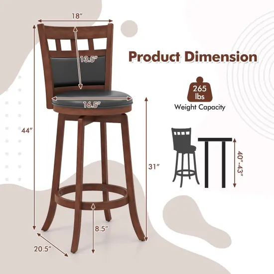 Wood Swivel Bar Stools Set of 2 with Faux Leather Upholstered Seat and Back-Espresso {4}