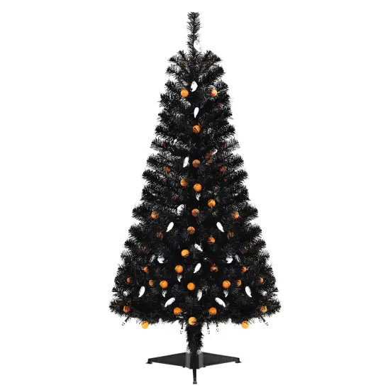4.5FT Pre-Lit Black Halloween Tree with Ghost & Pumpkin Lights Music and Sensor for Indoor Decor {1}