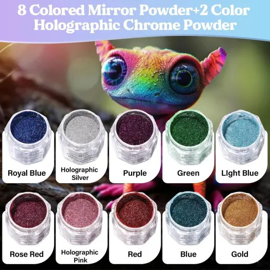 LET'S RESIN Chrome Powder, 10 Colors Metallic Mirror Effect Chrome Powder for Nail, Holographic Pigment for Epoxy Resin, Slime, Crafting, Oil Painting {2}