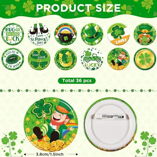 72 Pieces St. Patrick's Day Party Favors Including Green Shamrock Bracelet Lucky Rubber Wristbands Irish Clover Badges Bulk for Saint Patrick's Day Accessories Set Birthday Party Supplies Decor {2}