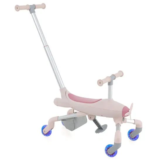 Plastic 2-in-1 Kids Ride-On Push Car with LED Lighted Wheels and Storage Compartment Pink {1}