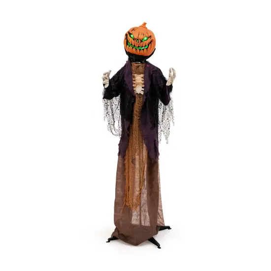 5.6 Feet Halloween Animated Pumpkin Scarecrow with Sound Activated Moan and Glowing Green Eyes {1}