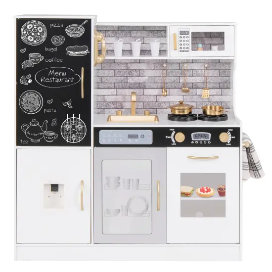 Pretend Play Kitchen with Utensils for Kids Aged 3+-White {4}