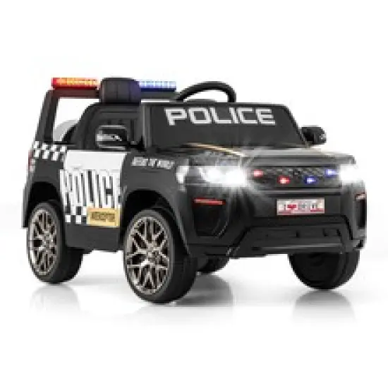 12V Electric Kids Ride-On Police Car with Remote, Siren, and Flashing Lights White {7}