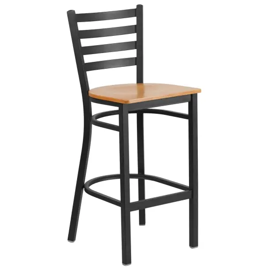 Emma and Oliver Ladder Back Metal Restaurant Dining Barstool Natural/BlackMetal {2}