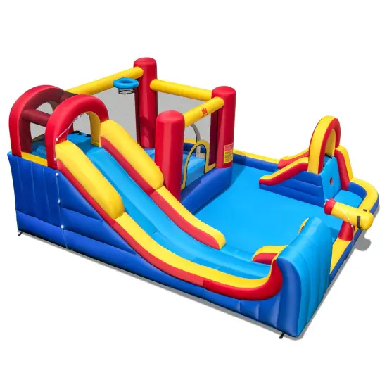 7 in 1 Outdoor Inflatable Bounce House with Water Slides and Splash Pools without Blower {6}