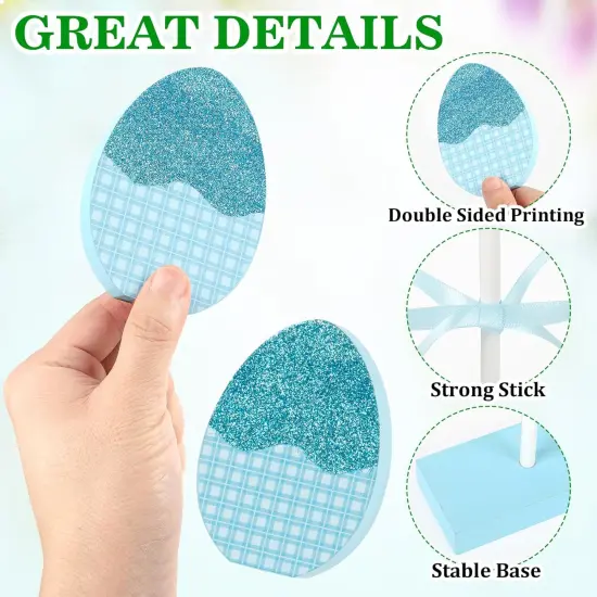 3 Pcs Easter Tiered Tray Decor Set, Wooden Glitter Easter Eggs Decor, Simple Happy Easter Centerpieces for Tables Home Kitchen Office (Simple) {4}