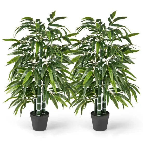 2 Pack Fake Bamboo Leave Tree with 3 PE Bamboo Trunk-Green {1}
