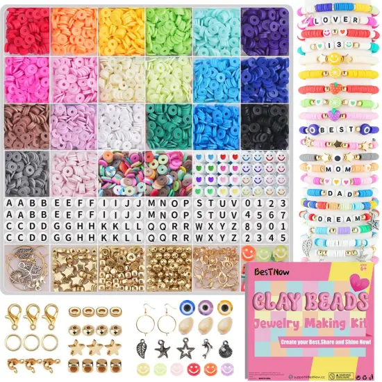 Clay Beads Bracelet Making Kit 5000 Pcs Friendship Bracelet Kits Flat Beads for Jewelry Making Polymer Heishi Beads Set for Bracelet Necklace DIY Crafts Gift for Girls Ages 6-12 {1}