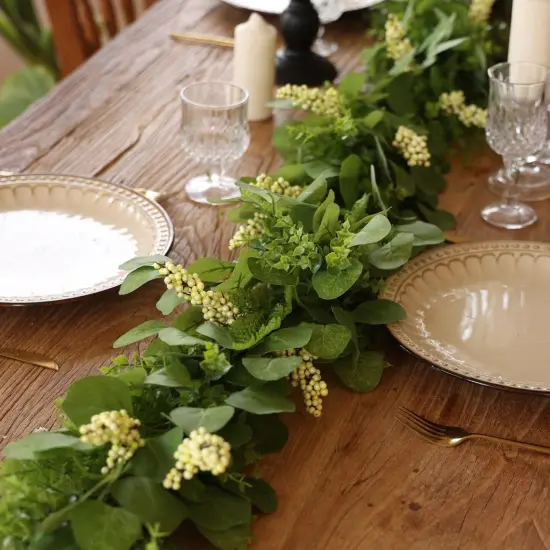 6Ft Artificial Eucalyptus Garland，Real Touch Faux Eucalyptus Decor Vine Garland with Persian Grasses and Berries for Table,Bedroom,Mantelpiece,Outdoor,Wedding Decorations （Light Green） {2}