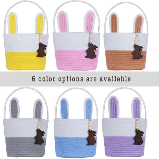 Easter Basket Empty Easter Baskets for Kids Boys Girls with Bunny Tag Egg Basket Eater Gifts Basket Toddler Teens Babys First Easter Basket with Handle Pink White {3}