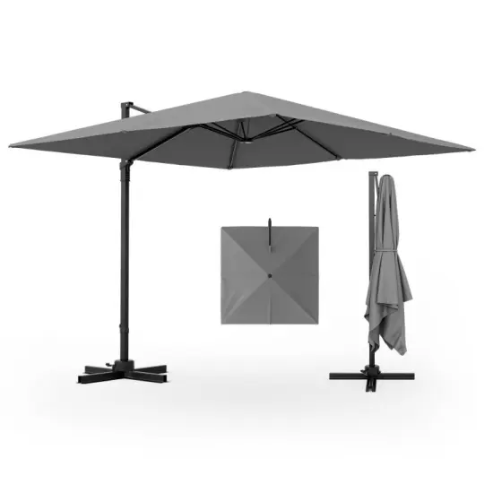 Aluminum 9.5 Feet Square Patio Cantilever Umbrella with 360&deg; Rotation & Tilt Adjustment Navy {7}