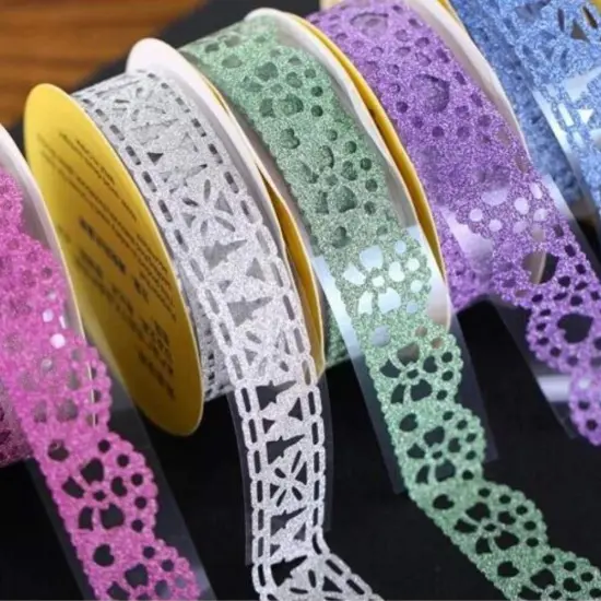 SallyFashion Lace Washi Tape, 6 Roll Lace Pattern Glitter Bling Self-Adhesive Tape Diamond Washi Tape Masking DIY Scrapbooking Lace Tape Sticker Color Random {3}