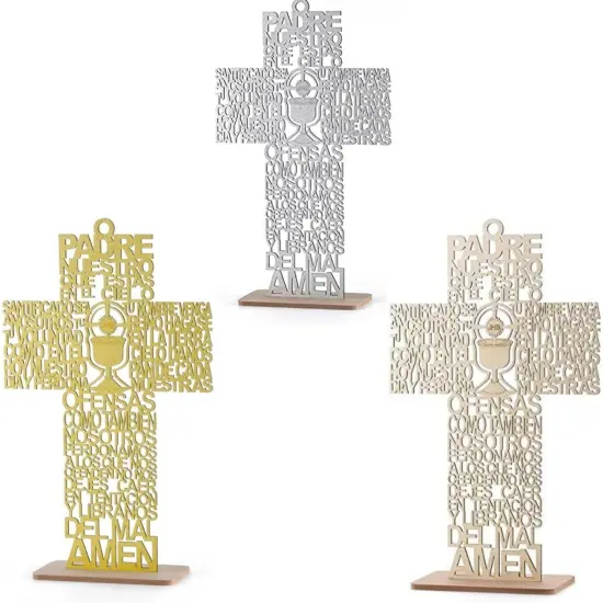 12pcs Wood Religious Chalice Cross Centerpiece w/ Stand Brown {3}