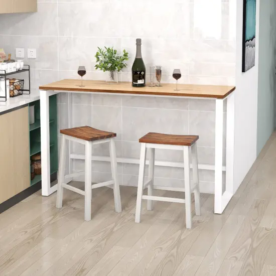 Rubber Wood Acacia Wood Saddle Bar Stools - Set of 2 {2}