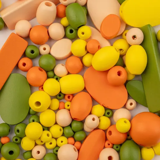 John Bead Craft Wood Beads with Elastic Nylon Cord, 90g Warm Tone & Green {4}