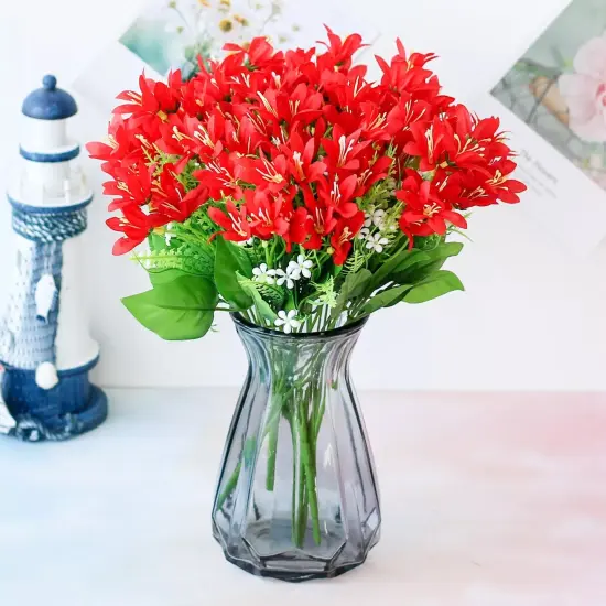 20 Heads Artificial Mini Orchid Outdoor Flower Plant Home Decor Red {1}
