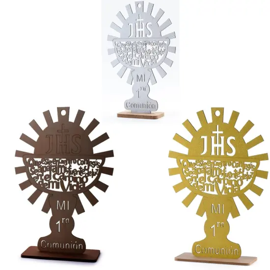 12pcs Wood Religious Centerpiece Cross JHS Chalice Communion Gold {3}